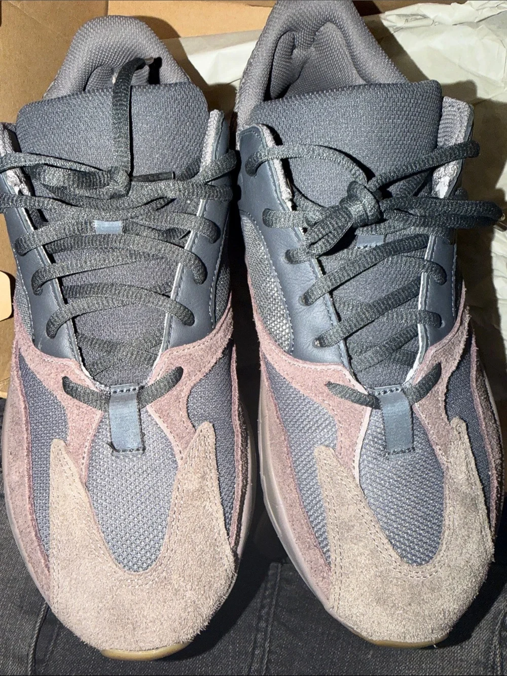 Men's Yeezy 700 Athletic Sneakers - Gray with Mauve Suede Accents